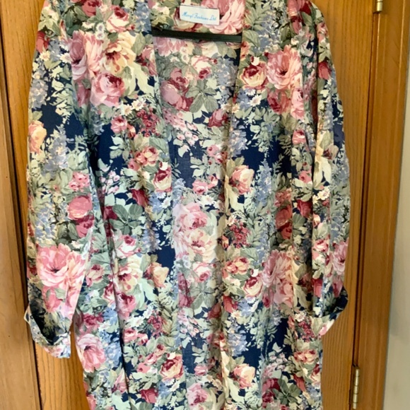 VINTAGE MERYL FASHIONS LTD FLORAL OPEN FRONT CUFFED 3/4 SLEEVE BLAZER JACKET 10 - Picture 2 of 5
